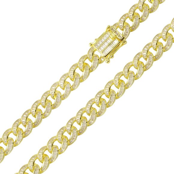 Other - Sterling Silver 925 Gold Plated Baguette CZ Encrusted Curb